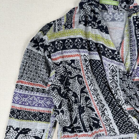 Catherine Andre Shawl Neck Blouse Top Women’s Small Mixed Print Art Long Sleeve - Picture 8 of 16